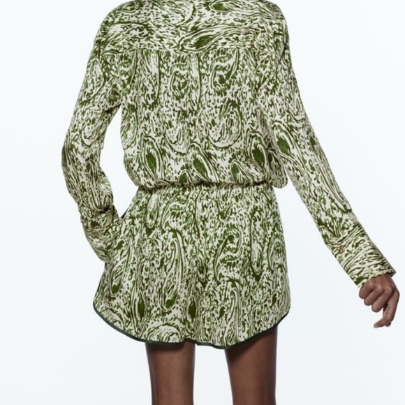 NWT ZARA PRINTED SATIN EFFECT SHORTS Ecru / Green - Picture 3 of 6